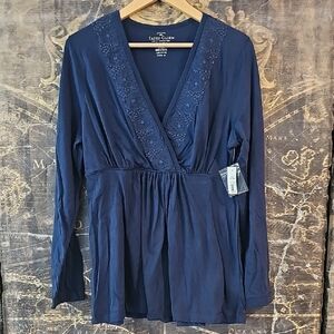 Faded Glory Blue Embellished Wrap Blouse